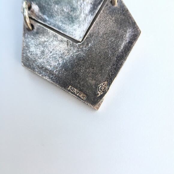 Stamped silver textured geometric fish hook earrings - Picture 5 of 11